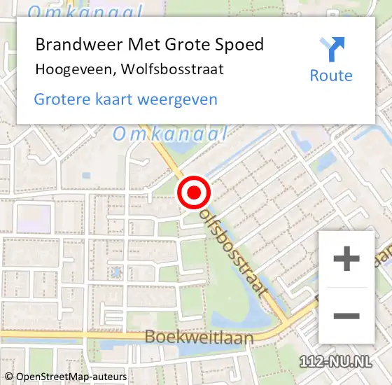 Locatie op kaart van de 112 melding: Brandweer Met Grote Spoed Naar Hoogeveen, Wolfsbosstraat op 20 oktober 2018 02:13