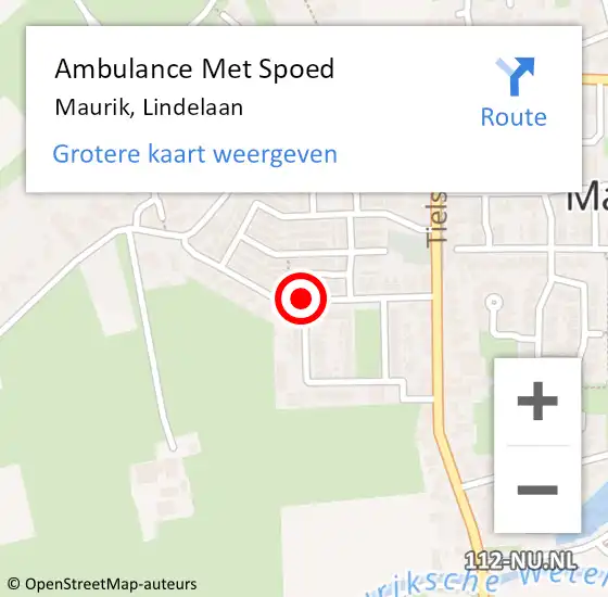 Locatie op kaart van de 112 melding: Ambulance Met Spoed Naar Maurik, Lindelaan op 20 oktober 2018 03:21