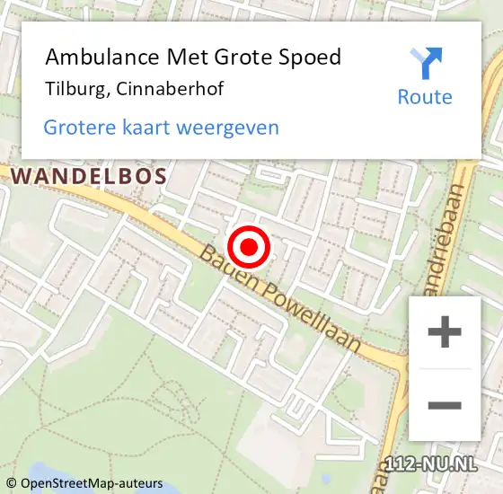 Locatie op kaart van de 112 melding: Ambulance Met Grote Spoed Naar Tilburg, Cinnaberhof op 20 oktober 2018 08:41