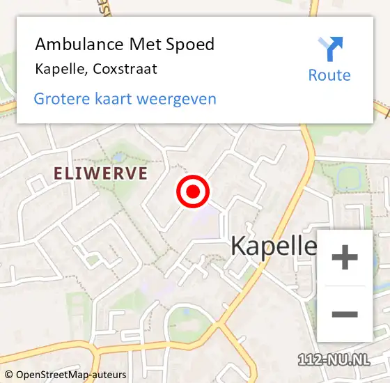 Locatie op kaart van de 112 melding: Ambulance Met Spoed Naar Kapelle, Coxstraat op 20 oktober 2018 10:22