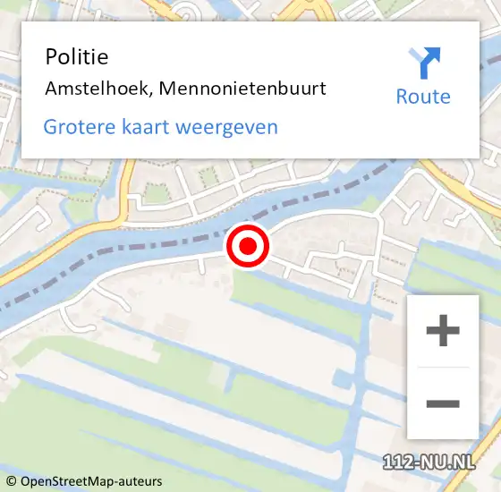 Locatie op kaart van de 112 melding: Politie Amstelhoek, Mennonietenbuurt op 20 oktober 2018 10:46