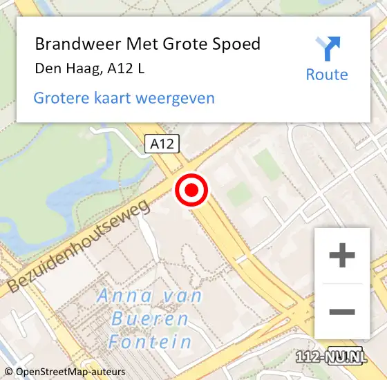 Locatie op kaart van de 112 melding: Brandweer Met Grote Spoed Naar Den Haag, A12 L op 20 oktober 2018 11:27