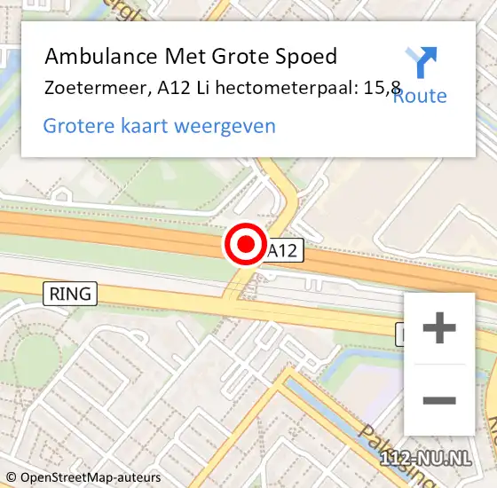 Locatie op kaart van de 112 melding: Ambulance Met Grote Spoed Naar Zoetermeer, A12 Li op 20 oktober 2018 11:27