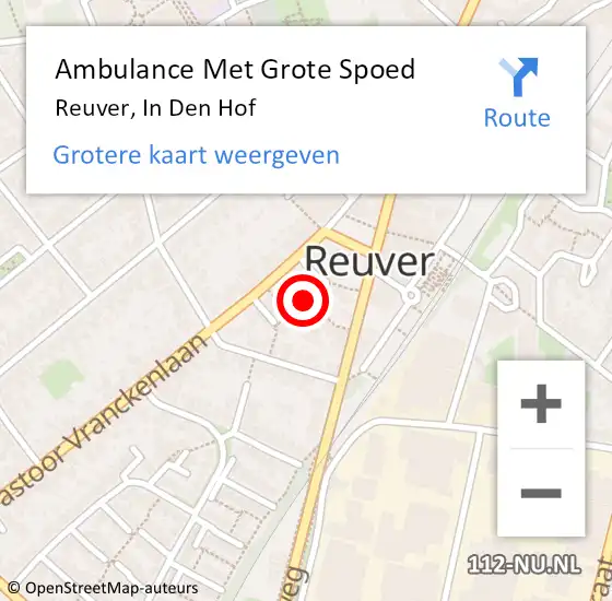 Locatie op kaart van de 112 melding: Ambulance Met Grote Spoed Naar Reuver, In den Hof op 20 oktober 2018 12:29