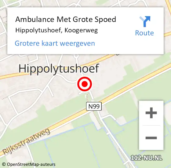 Locatie op kaart van de 112 melding: Ambulance Met Grote Spoed Naar Hippolytushoef, Koogerweg op 20 oktober 2018 12:33