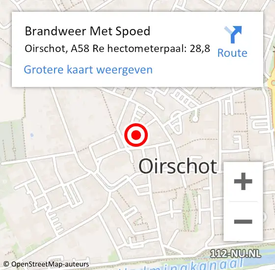 Locatie op kaart van de 112 melding: Brandweer Met Spoed Naar Oirschot, A58 Re hectometerpaal: 25,0 op 20 oktober 2018 12:39