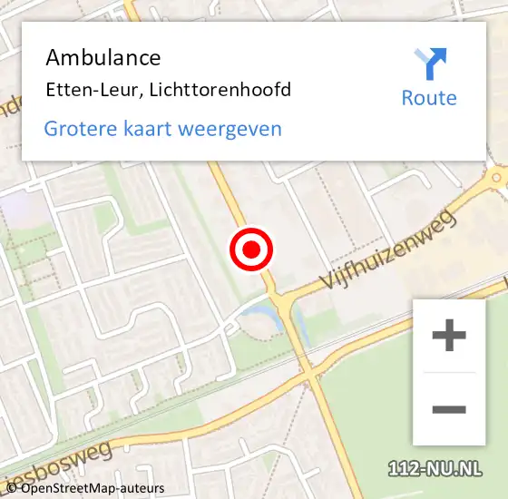 Locatie op kaart van de 112 melding: Ambulance Etten-Leur, Lichttorenhoofd op 20 oktober 2018 12:45