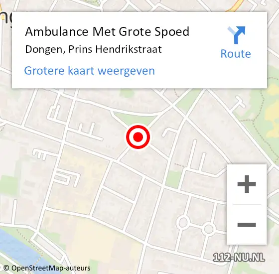 Locatie op kaart van de 112 melding: Ambulance Met Grote Spoed Naar Dongen, Emmastraat op 20 oktober 2018 13:59