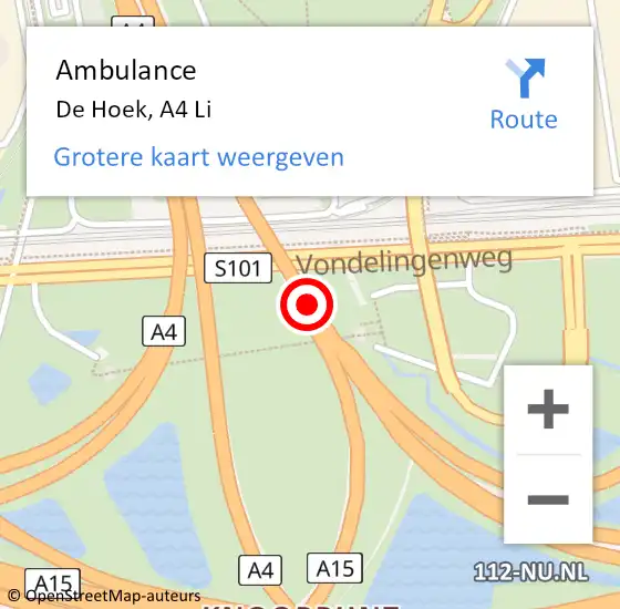 Locatie op kaart van de 112 melding: Ambulance Badhoevedorp, A4 Li hectometerpaal: 4,1 op 20 oktober 2018 14:10