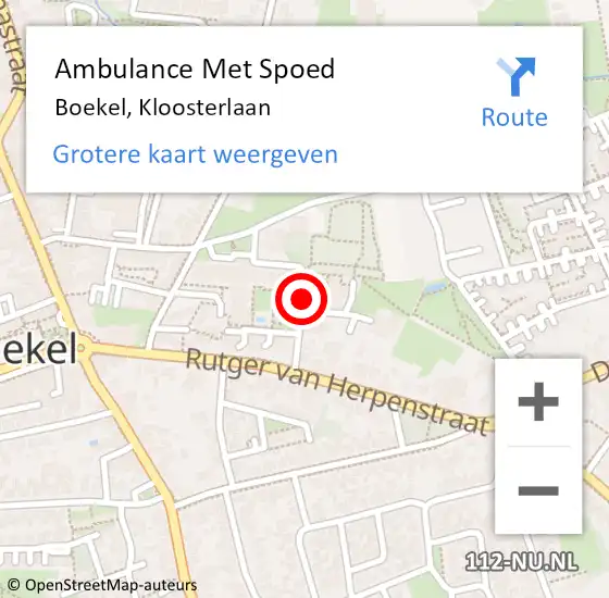 Locatie op kaart van de 112 melding: Ambulance Met Spoed Naar Boekel, Kloosterlaan op 20 oktober 2018 14:33