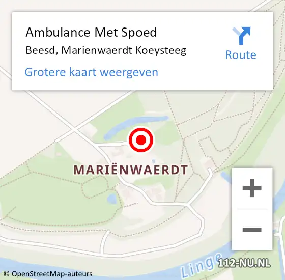 Locatie op kaart van de 112 melding: Ambulance Met Spoed Naar Beesd, Marienwaerdt Koeysteeg op 20 oktober 2018 15:15