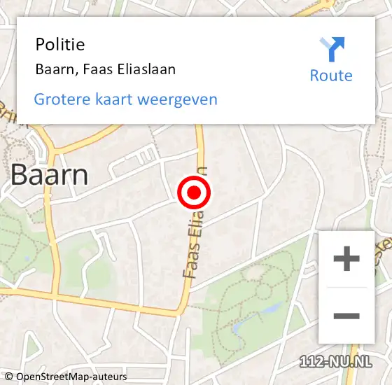 Locatie op kaart van de 112 melding: Politie Baarn, Faas Eliaslaan op 20 oktober 2018 15:44