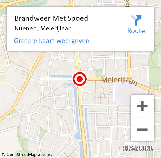 Locatie op kaart van de 112 melding: Brandweer Met Spoed Naar Nuenen, Meierijlaan op 20 oktober 2018 18:40