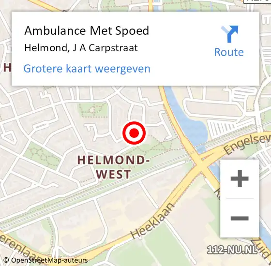 Locatie op kaart van de 112 melding: Ambulance Met Spoed Naar Helmond, J A Carpstraat op 20 oktober 2018 18:42