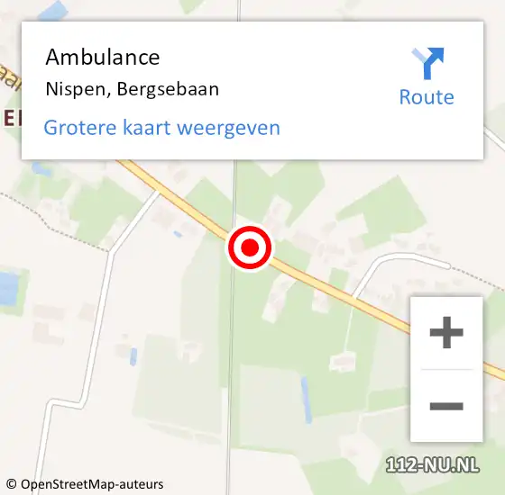 Locatie op kaart van de 112 melding: Ambulance Nispen, Bergsebaan op 20 oktober 2018 19:03