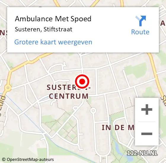 Locatie op kaart van de 112 melding: Ambulance Met Spoed Naar Susteren, Stiftstraat op 20 oktober 2018 19:15