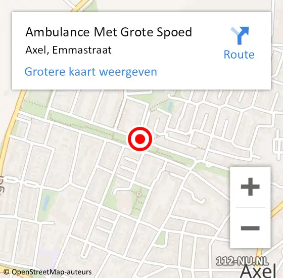 Locatie op kaart van de 112 melding: Ambulance Met Grote Spoed Naar Axel, Emmastraat op 20 oktober 2018 20:06