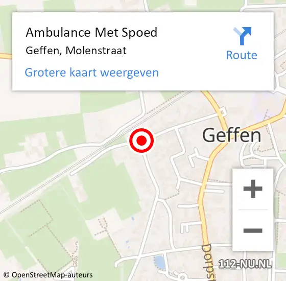 Locatie op kaart van de 112 melding: Ambulance Met Spoed Naar Geffen, Molenstraat op 20 oktober 2018 20:24