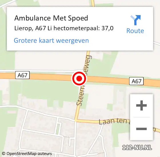 Locatie op kaart van de 112 melding: Ambulance Met Spoed Naar Lierop, A67 Re hectometerpaal: 34,2 op 20 oktober 2018 21:31