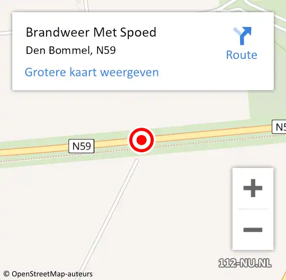 Locatie op kaart van de 112 melding: Brandweer Met Spoed Naar Den Bommel, N59 op 20 oktober 2018 22:21
