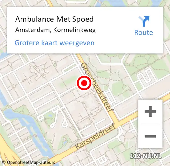 Locatie op kaart van de 112 melding: Ambulance Met Spoed Naar Amsterdam, Kormelinkweg op 21 oktober 2018 00:41