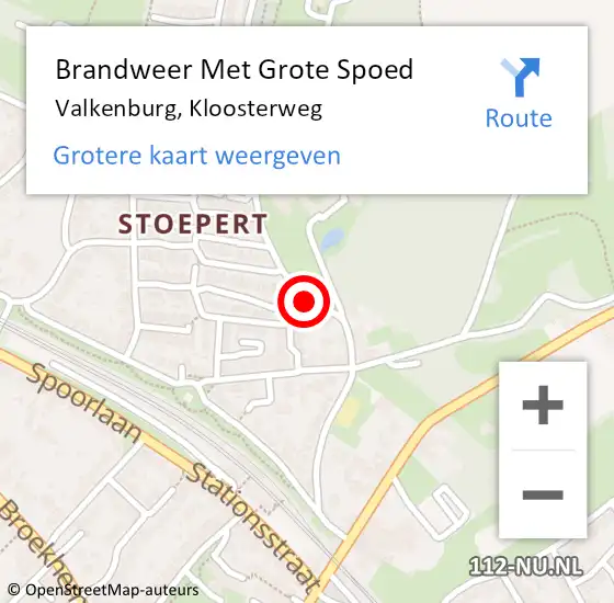 Locatie op kaart van de 112 melding: Brandweer Met Grote Spoed Naar Valkenburg, Kloosterweg op 21 oktober 2018 00:50