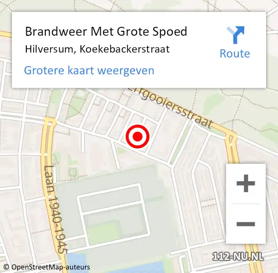 Locatie op kaart van de 112 melding: Brandweer Met Grote Spoed Naar Hilversum, Koekebackerstraat op 21 oktober 2018 01:55