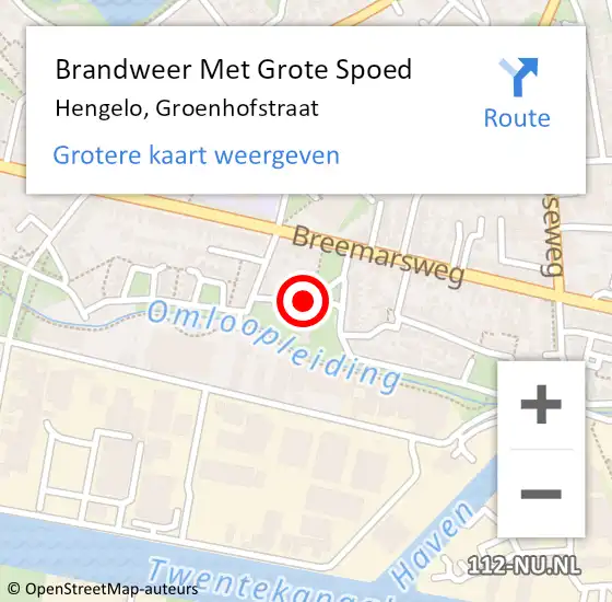 Locatie op kaart van de 112 melding: Brandweer Met Grote Spoed Naar Hengelo, Groenhofstraat op 21 oktober 2018 02:12