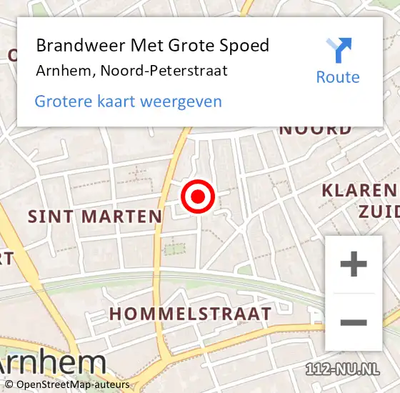 Locatie op kaart van de 112 melding: Brandweer Met Grote Spoed Naar Arnhem, Noord-Peterstraat op 21 oktober 2018 02:53