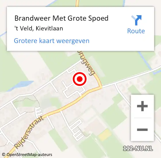 Locatie op kaart van de 112 melding: Brandweer Met Grote Spoed Naar 't Veld, Kievitlaan op 21 oktober 2018 02:57