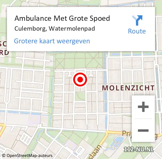 Locatie op kaart van de 112 melding: Ambulance Met Grote Spoed Naar Culemborg, Watermolenpad op 21 oktober 2018 03:05