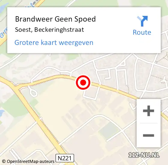 Locatie op kaart van de 112 melding: Brandweer Geen Spoed Naar Soest, Beckeringhstraat op 21 oktober 2018 03:05