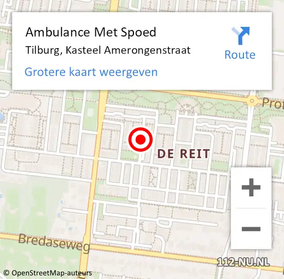 Locatie op kaart van de 112 melding: Ambulance Met Spoed Naar Tilburg, Kasteel Amerongenstraat op 21 oktober 2018 03:14