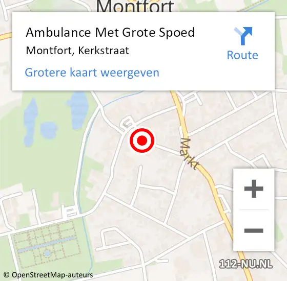 Locatie op kaart van de 112 melding: Ambulance Met Grote Spoed Naar Montfort, Kerkstraat op 21 oktober 2018 03:21