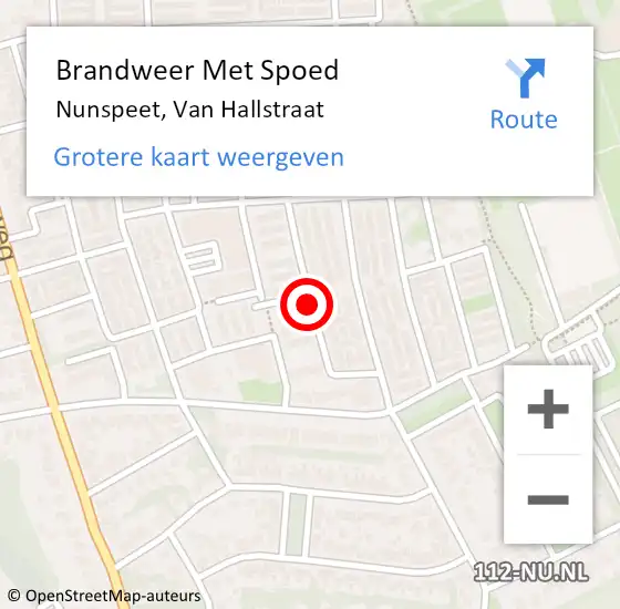 Locatie op kaart van de 112 melding: Brandweer Met Spoed Naar Nunspeet, Van Hallstraat op 21 oktober 2018 07:33