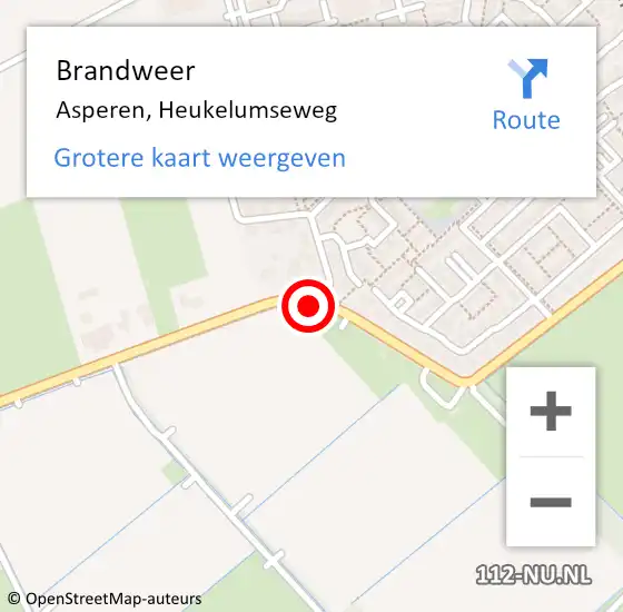 Locatie op kaart van de 112 melding: Brandweer Asperen, Heukelumseweg op 21 oktober 2018 08:30