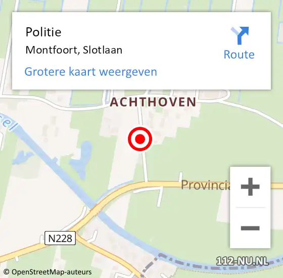 Locatie op kaart van de 112 melding: Politie Montfoort, Slotlaan op 21 oktober 2018 09:58