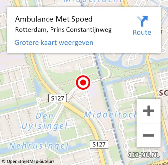 Locatie op kaart van de 112 melding: Ambulance Met Spoed Naar Rotterdam, Prins Constantijnweg op 21 oktober 2018 11:34