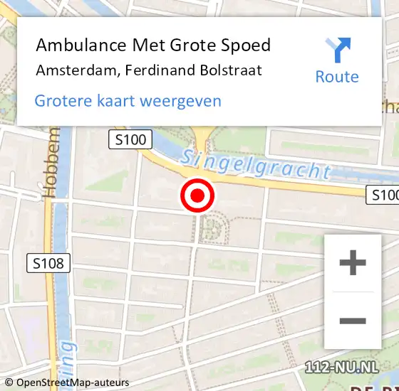 Locatie op kaart van de 112 melding: Ambulance Met Grote Spoed Naar Amsterdam, Ferdinand Bolstraat op 21 oktober 2018 11:41