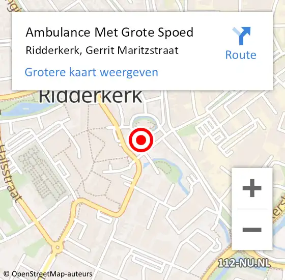 Locatie op kaart van de 112 melding: Ambulance Met Grote Spoed Naar Ridderkerk, Gerrit Maritzstraat op 21 oktober 2018 11:52