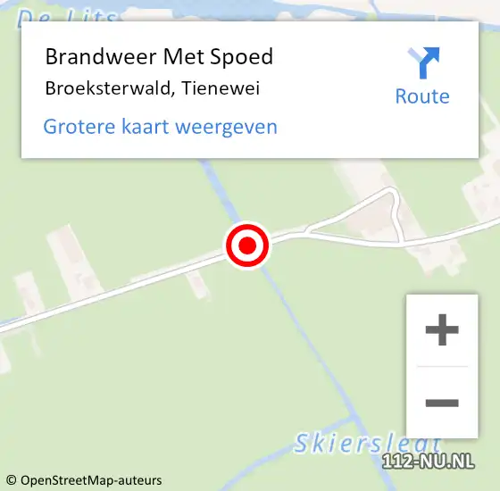 Locatie op kaart van de 112 melding: Brandweer Met Spoed Naar Broeksterwald, Tienewei op 21 oktober 2018 13:36