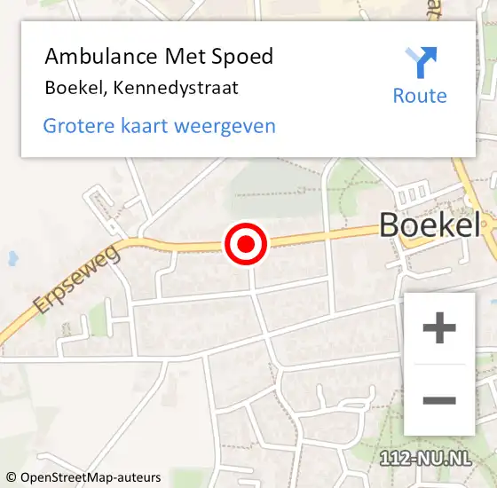 Locatie op kaart van de 112 melding: Ambulance Met Spoed Naar Boekel, Kennedystraat op 21 oktober 2018 16:41