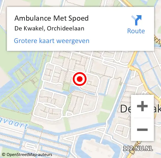 Locatie op kaart van de 112 melding: Ambulance Met Spoed Naar De Kwakel, Orchideelaan op 21 oktober 2018 17:33