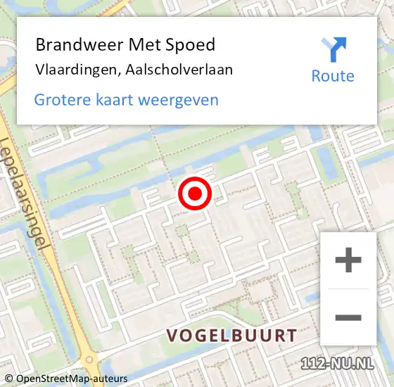 Locatie op kaart van de 112 melding: Brandweer Met Spoed Naar Vlaardingen, Aalscholverlaan op 21 oktober 2018 19:17