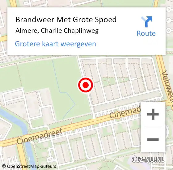 Locatie op kaart van de 112 melding: Brandweer Met Grote Spoed Naar Almere, Charlie Chaplinweg op 21 oktober 2018 19:36