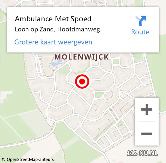 Locatie op kaart van de 112 melding: Ambulance Met Spoed Naar Loon op Zand, Hoofdmanweg op 21 oktober 2018 19:51
