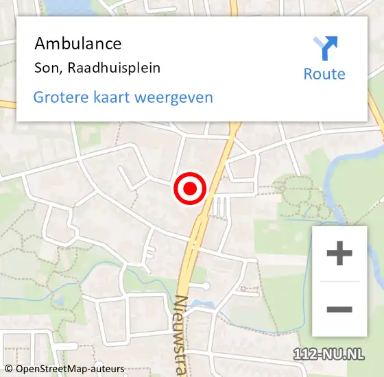 Locatie op kaart van de 112 melding: Ambulance Son, Raadhuisplein op 21 oktober 2018 20:46