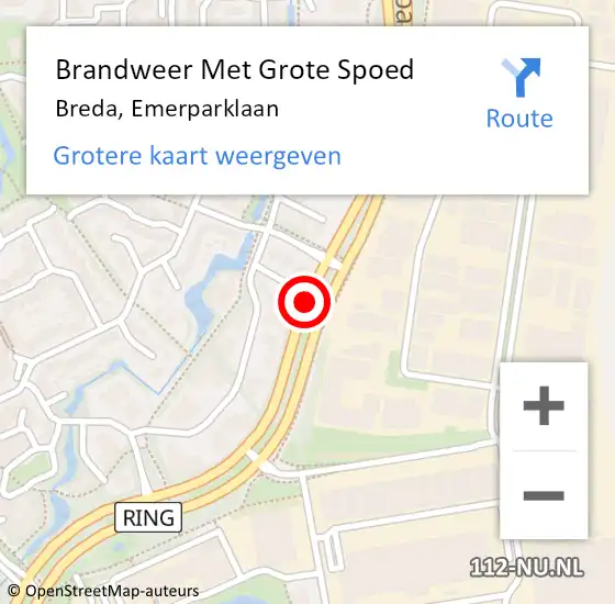 Locatie op kaart van de 112 melding: Brandweer Met Grote Spoed Naar Breda, Emerparklaan op 21 oktober 2018 23:09