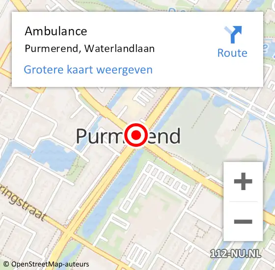 Locatie op kaart van de 112 melding: Ambulance Purmerend, Waterlandlaan op 22 oktober 2018 00:19
