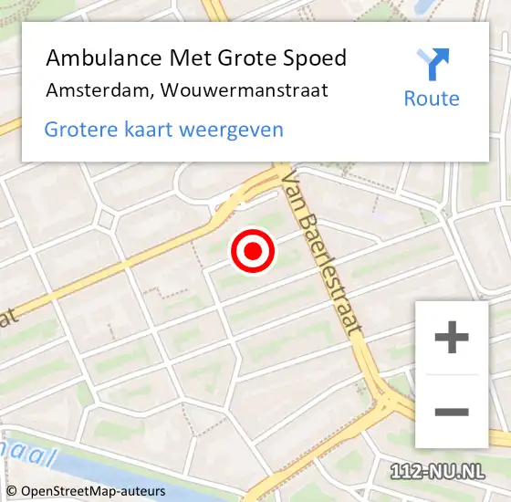 Locatie op kaart van de 112 melding: Ambulance Met Grote Spoed Naar Amsterdam, Wouwermanstraat op 22 oktober 2018 00:20